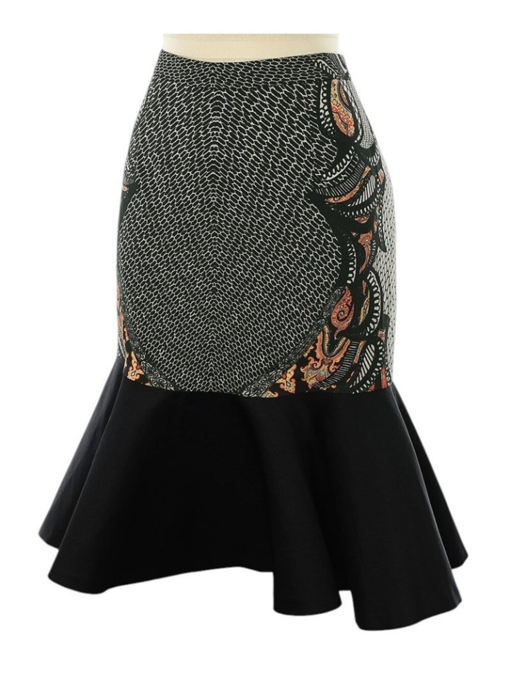 ETRO Dark Green Ornamental Print Wool Blend Fluted Hem Midi Skirt 42 6 NWT